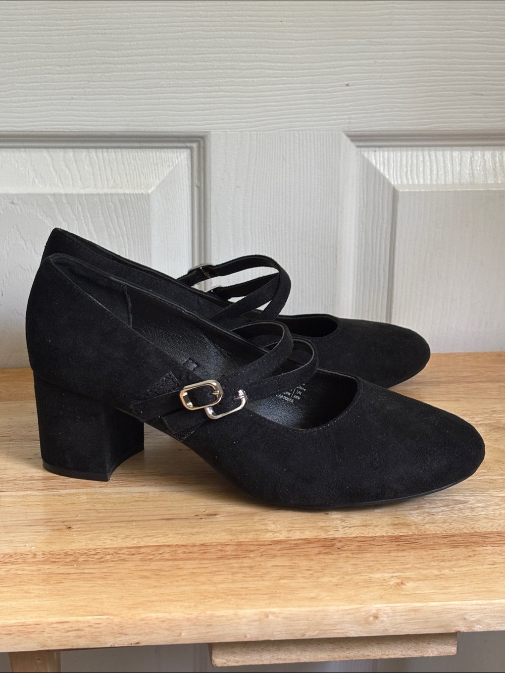 PENN PENNINGTONS Black Suede Double Strap Mary Jane Block Heel Pumps Size 11 WW